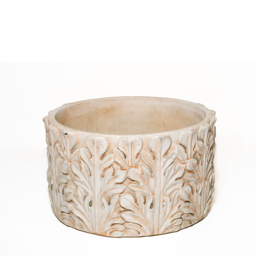 Oasis Cement Planter – Leafy Textured Design for Serene Décor