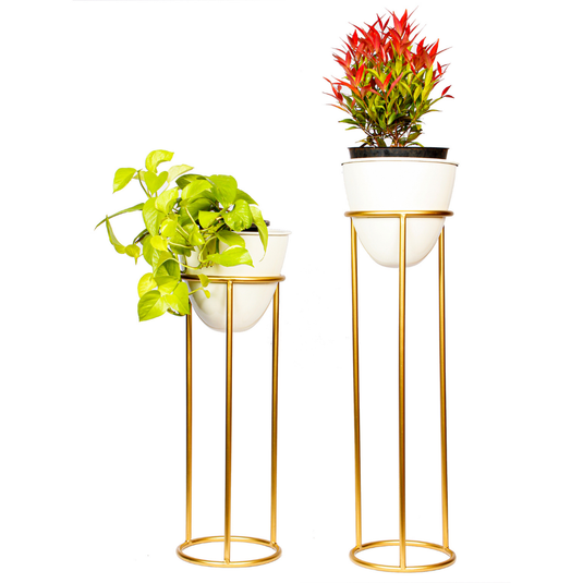 Image Metal Planter with Stand Set of 2 AF03 White Gold and Antique Copper