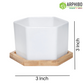 Ceramic Pot with Wooden Plate White Hexa 4 Inch CPPIMHX4