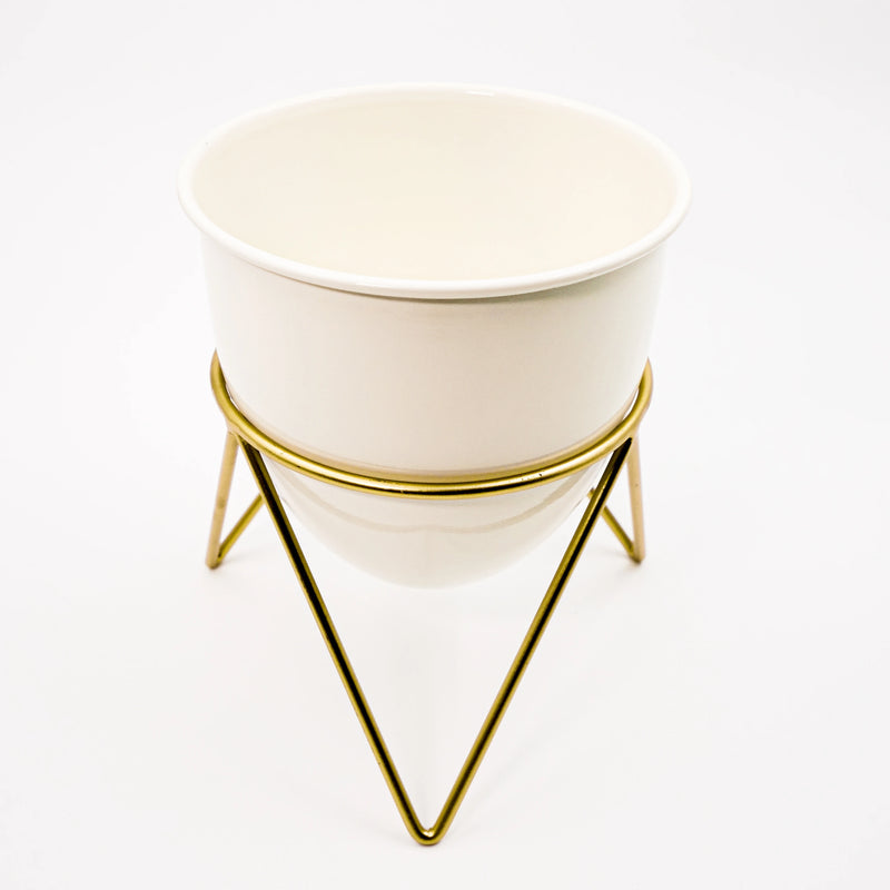 Elegant Metal Pot with Stand – Available in Golden, White & Black